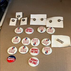 Vintage Nixon Agnew Political Buttons and Cufflinks Set, tie tacks 20 pces